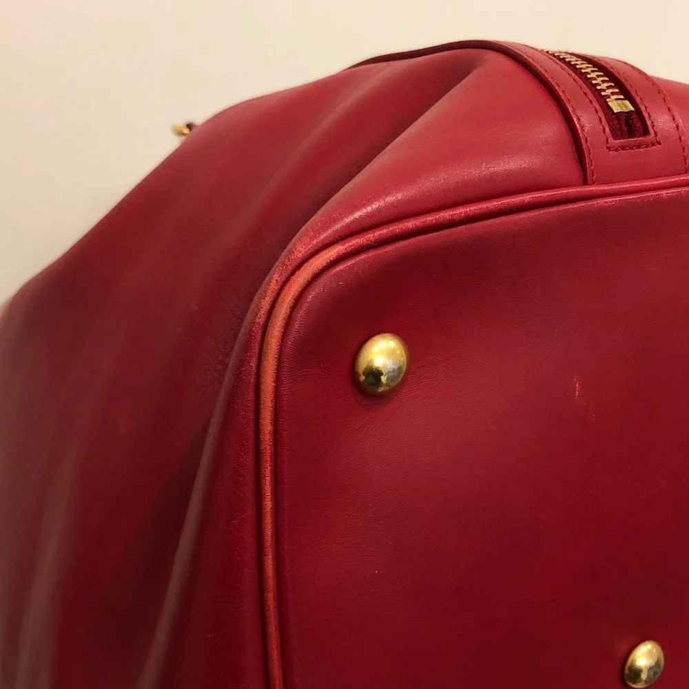 Saint Laurent Red Leather Drawstring Hobo with Gold-Tone Hardware